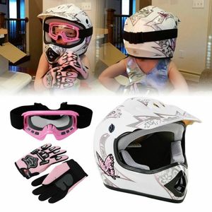 Motosiklet Kaskları Dot Gençlik Çocukları Kask Pembe Kelebek Kırmızı Örümcek Net Kir Bisiklet ATV MX Tam Yüz W/Goggles Eldiven Bisiklet Casco Moto