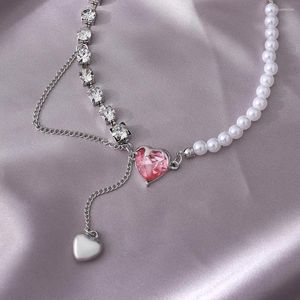 Pendant Necklaces Luxury Pink Heart Zircon Choker Necklace Charm Design Jewelry Women's Neck Splicing Chain Gift Lady Trend