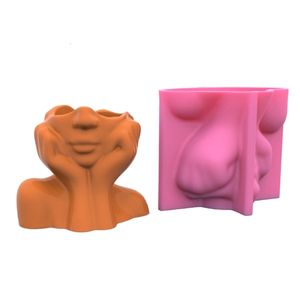 Smyckeslådor Geometriska kindstöd Face Gips Silicone Mögel Lagringslåda Mögel för att göra saftiga växter Flower Pot Candle Holder 230616