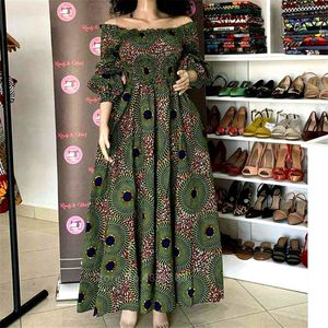 Ethnic Clothing African National Print Party Dress Women Casual Sexy Slash-neck Lady Maxi Dress Vintage Long-sleeved Loose Elegant Dresses 230616