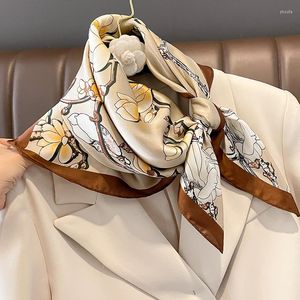 Scarves Luxury Print Silk Square Scarf Women 70 70cm Soft Satin Hairband Kerchief Neckerchief Hijab Female Headband Foulard Bandna 2023