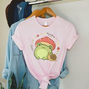 Camisetas femininas Cartoon Mushroon Frog Prinha Mulheres de verão Manga curta Camiseta solta Camiseta feminina harajuku streetwear Kawaii o pescoço tshirts