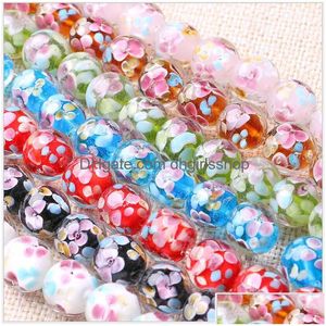 Perline di vetro fatte a mano all'ingrosso per realizzare bracciali con ciondoli Collana Decorazione Petali Disegni di fiori 12Mm 14Mm Perlina rotonda Je Dhm8L