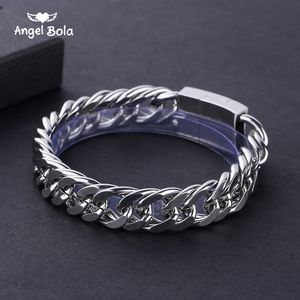 Kedja 12mm Tunga herrar Buddha Armband Curb Cuban Link Silver Color 316L Rostfritt stål Armband Male Jewelry Drop 230616