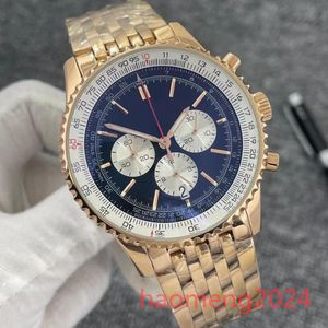 2024 U1 Top AAA B01 46 мм Новое качество Navitimer Часы с хронографом Кварцевый механизм Корпус из желтого золота Черный циферблат Мужские часы 50-ЛЕТИЕ Юбилея с ремешком из нержавеющей стали