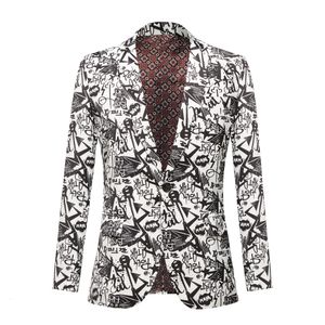 Ternos Masculinos Blazers Preto Moda Jaqueta Casamento Noivo Palco Cantor Baile de Formatura Blazers Preto Branco Estampado Jaqueta Jaqueta Casaco 230616