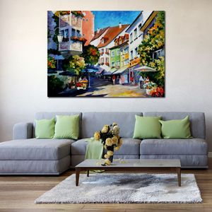 Modern Impression Canvas Art Sunny Meersburg Germany Contemporary Oil Painting Street Handmade Restaurant Decor