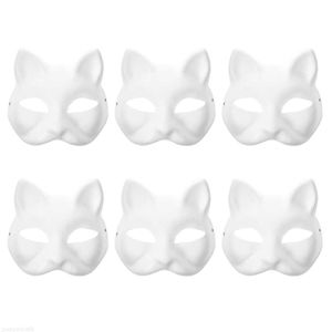 Sarongs 6pcs. Beyaz Kağıt Yarı Doğal Boş Top Maskeleri Cat Cardboard Maskarade için Yetişkin Cadılar Bayramı Parti Maskesi