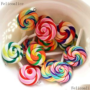 Charms 50Pcs Cute Rainbow Soft Y Lollipops For Diy Personality Bottle Pendants Clay Decoration Earrings Necklace Drop Delive Dhgarden Dh1Up