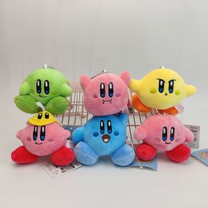 Cartoon Kirby Plush Strap 6PCS Star Doll Stuffed Animals Cute Soft Anime Collection Toy Plushie Pink Yellow Blue Green Smile Face Backpack Pendant