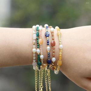 Strand Vlen Natural Stone Faceted Beads Bracelet Summer Beach Freshwater Pearl Beaded Trendy Jewelry For Women Gift Her