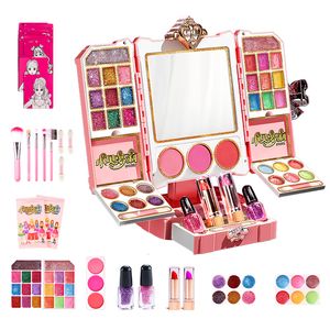 Beauty Fashion Kids Makeup Toy For Girls Washable Cosmetic Set With Light Pretend Play Lipstick Nail Polish Kit 3 Years Children 230617
