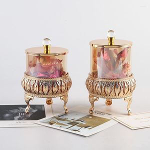 Storage Bottles Vintage Glass Tanks Candy Bar Jar Candle Holder Metal Organizer Can Jewelry Box Home Decoration Container