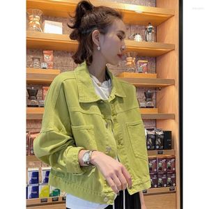 女性のベスト秋の韓国スタイルカジュアルルーズグリーンデニムジャケットファッショナブルなスタイリッシュな汎用性のある短いトップ