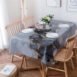Table Cloth Marble Texture Gray Tablecloth Waterproof Dining Party Rectangular Round Home Textile Kitchen Decoration