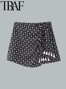 Женские шорты Traf Printed Women Shorts Юбки Тонкое лето с бахромой, привязанной к высокой талии, винтажные женские короткие штаны Y2K 230616