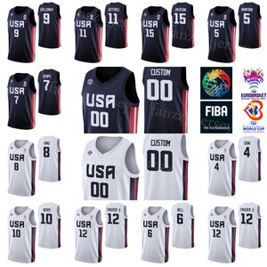 Printed World Cup United States Basketball US Jersey 4 Quinn Cook 7 Cody Demps 6 Bell 9 Langston Galloway 12 Michael Frazier II 10 William Davis 5 Xavier Munford Team