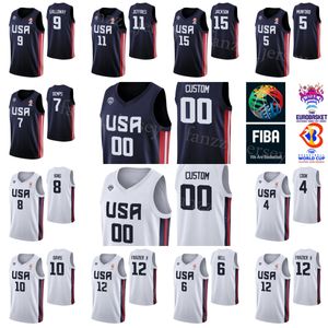 Tryckt VM United States Basketball US Jersey 4 Quinn Cook 7 Cody Demps 6 Bell 9 Langston Galloway 12 Michael Frazier II 10 William Davis 5 Xavier Munford Team