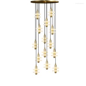 Lustres Villa Duplex Mármore Natural Candelabro Iluminação Luxo Grande Lustres LED 2023 Decoração de Casa Lampe Escadaria