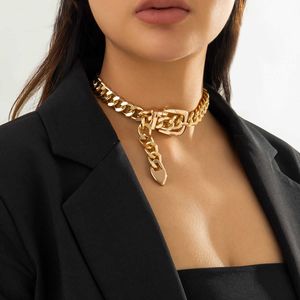 Pendant Necklaces Punk Chunky Chain Big Buckle Short Choker Necklace for Women Thick Cuba Link on Neck 2023 Fashion Jewelry Collar 230613