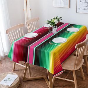 Tkanina stołowa kolorowe meksykańskie paski obrusowe wodoodporne impreza jadalna prostokątny okrągły domek dekoracji kuchni