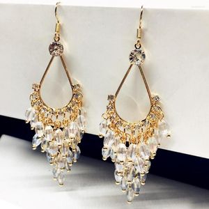 Baumelnde Ohrringe, 1 Paar, für Damen, Kunstkristall, böhmischer Stil, glänzender High-End-Tropfen-Hochzeitsschmuck