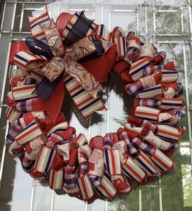 Decorative Flowers Christmas Front Porch Decorations Outdoor Patriotic Wreath 4th Of July Lighted Wreaths American Flag Glittering Garland