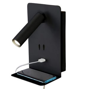 Topoch Swing Arm Arandela Luz de leitura ajustável Interruptores duplos Montagem em superfície Lâmpadas de beliche comutadas para quarto Sala de estar AC100-240V 5V 2A Porta USB Prateleira de telefone