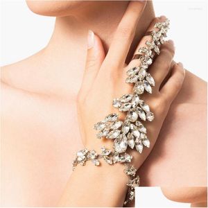 Łańcuch Link Flower 1PC Luksusowy biały csytal nadgarstka moda dla kobiet bransoletki łańcuchy palce pierścień estetyczna biżuteria