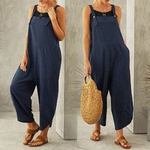 Kvinnors jumpsuits rompers harem jumpsuit kvinnor Suspender Rompers Overall Summer Vintage Loose Wide Leg Jumpsuits Playsuits Casual Pocket Femme Clothes 230616