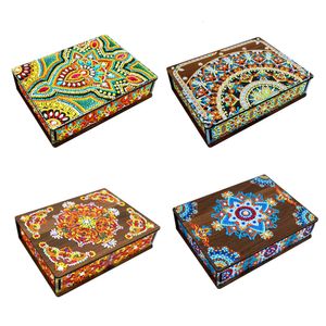 Caixas de joias DIY pintura de diamante caixa de joias caixa de madeira mosaico bordado kits de ponto cruz anel caixa de armazenamento de joias para presentes de namorada 230616