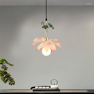 Candeeiros pendentes quarto chinês Lotus pequeno moderno decoração da sala de jantar candeeiro suspenso varanda escada lustre LED iluminação