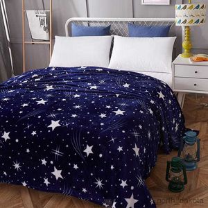 Blankets Blanket for Beds Blue Printed Fleece Blanket for Soft Blanket for Sofa for Double Beds R230617