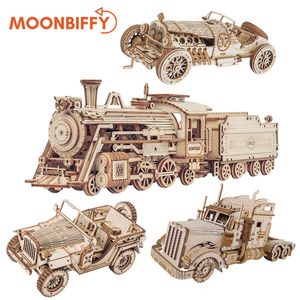 3D Train Puzzle Wooden Assembly Locomotive Kit for Kids, Birthday Gift, Building Toy