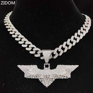 Kolye Kolyeler Erkek Kadın Hip Hop Yarasa Şekli Kolye 13mm Kristal Küba Zinciri Hiphop Buzlu Bling Moda Takı 230613