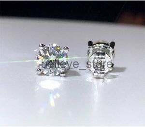 Stud Big Stone Quatro Garras 5-9mm Rodada Simulada Brincos de Diamante para Mulheres Homens Feminino Real 925 Brincos de Prata Jóias J230617