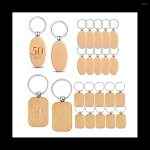 Keychains 100 Pcs Wooden Blanks Wood Key Chain Unfinished Ring Tag For DIY Crafts(Oval Rectangle)