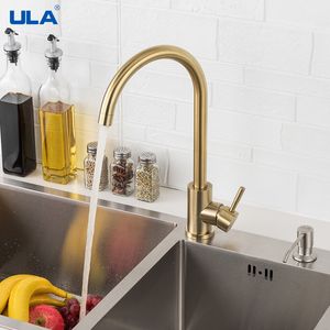 Bathroom Sink Faucets ULA Kitchen Faucet Gold Stainless Steel 360 Rotate Tap Deck Mount Cold Water Mixer Taps Torneira 230616