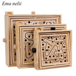 3D Puzzles Kids Wooden Toy Puzzle Ball Maze Wood Case Box Fun Brain Hand Challenge Balans Game Educational Toys dla dzieci dorosłych 230616