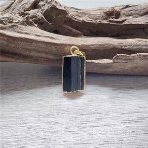 Pendant Necklaces FUWO Genuine Green Black Tourmaline - Natural Crystal Healing Gemstones Accessory High Quality Jewelry PD413