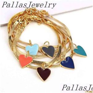 Charm Bracelets 10Pcs Elegant Flat Snake Chain Colorf Enamel Heart For Women Girls Gold Color Metal Adjustable Girl /Lady Je Dhgarden Dhemo