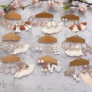 Baumelnde Ohrringe, groß, rund, beige, weiß, Quasten-Set für Frauen, ethnischer Vintage-Stil, böhmischer Fransenohrring, Braut, Hochzeit, Schmuckzubehör