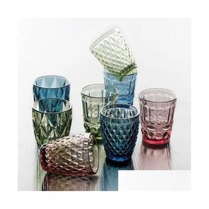 Wine Glasses Embossed Green Glass Color Crystal Water Beer Amber Tea Cup Household Drop Delivery Home Garden Kitchen Dining Bar Drink Dhcdu
