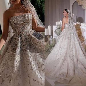 Crystal Bling Ball Gown Wedding Dresses With Veil Luxury Sweetheart Bridal Gowns Custom Made Sweep Train Vestido De Novia