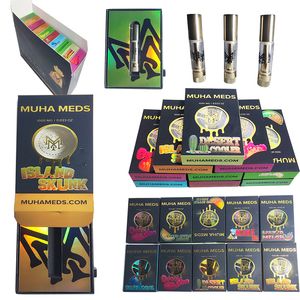 Muha Meds Med Vape Cartridge Vapes Carts Catrones vapes atomizers Full Glass tjock olja snäpp på vax förångare e cigarett 510 tråd tom med förpackning 10 färg 1 ml