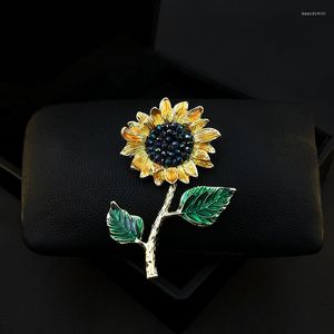 Brooches Elegant Vintage Sunflower Brooch Women's High-End Flower Pin Suit Clothes Accessories Luxury Neckline Corsage Rhinestone