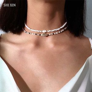 Collane di perline Shixin Separabile 2 strati bianco nero perline coreano piccolo conchiglia collana girocollo per le donne collare di moda 230613