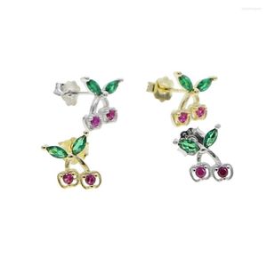 Studörhängen 2023 Fashion Cool Summer Cute Fruit Earring 925 Sterling Silver Cherry Shape Dainty Women Wedding Jewelry