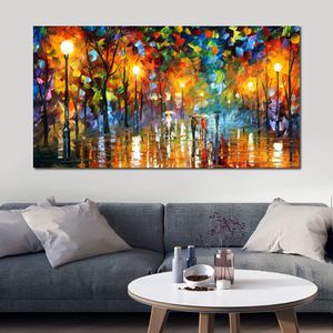 Contemporary Abstract Canvas Art Unexpected Meeting Cityscape Oil Painting Handmade Modern Pub Bar Decor