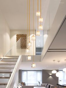 Kronleuchter, rotierende Kristall-Treppenlampe, langer Kronleuchter, modernes, minimalistisches Licht, Luxus-Duplex-Gebäude, mittlere Etage, Villa, Wohnzimmer